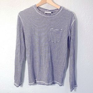 Jungmaven Blue and White Long Sleeve Tee Casual Comfort